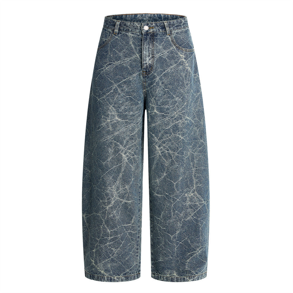 Lightning turtle crack tie dye made old denim wide leg pants
