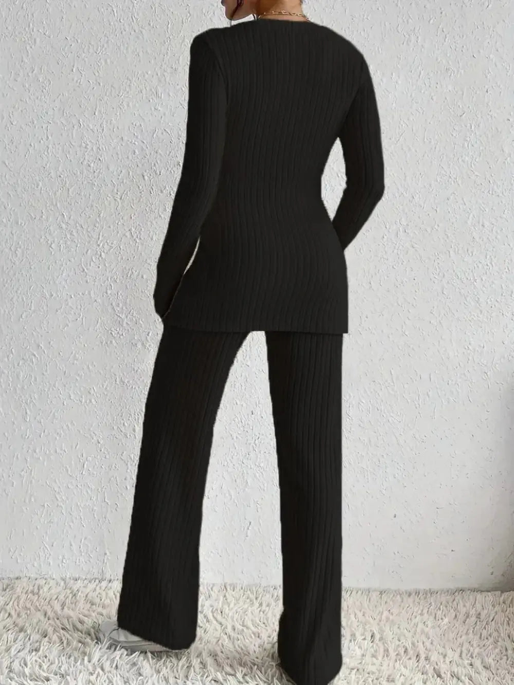 Surplice Long Sleeve Top and Pants Set.