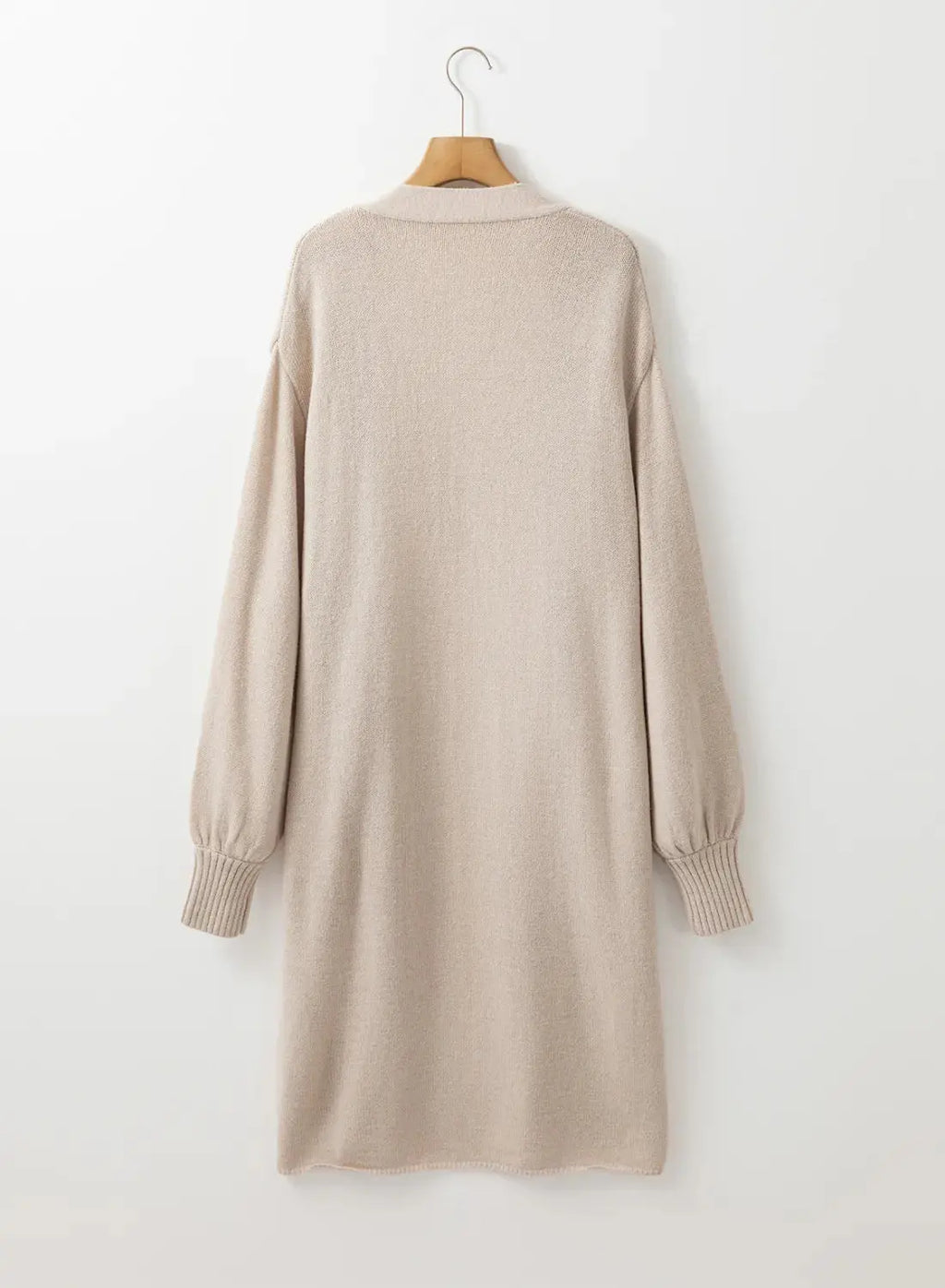 Pocketed Open Front Long Sleeve Cardigan.