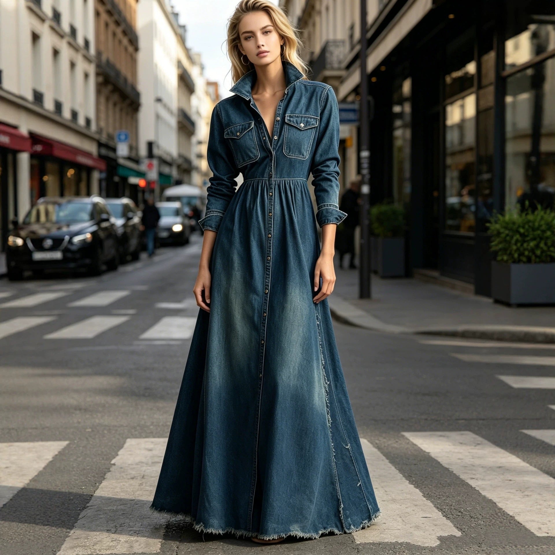 Waist slimming retro long sleeved dress