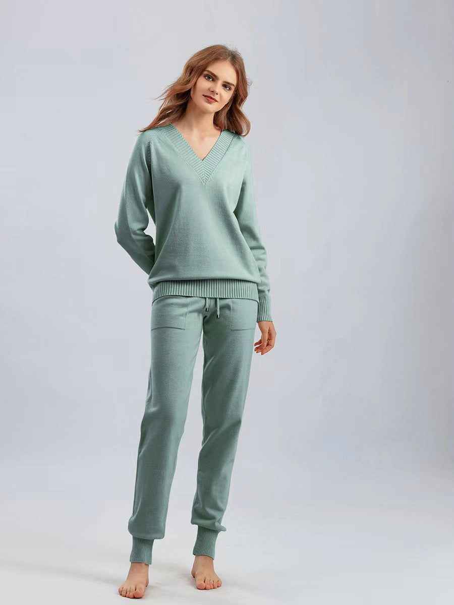 Autumn and winter sweater harem pants suit AliExpress Russian casual sweater pullover two-piece set