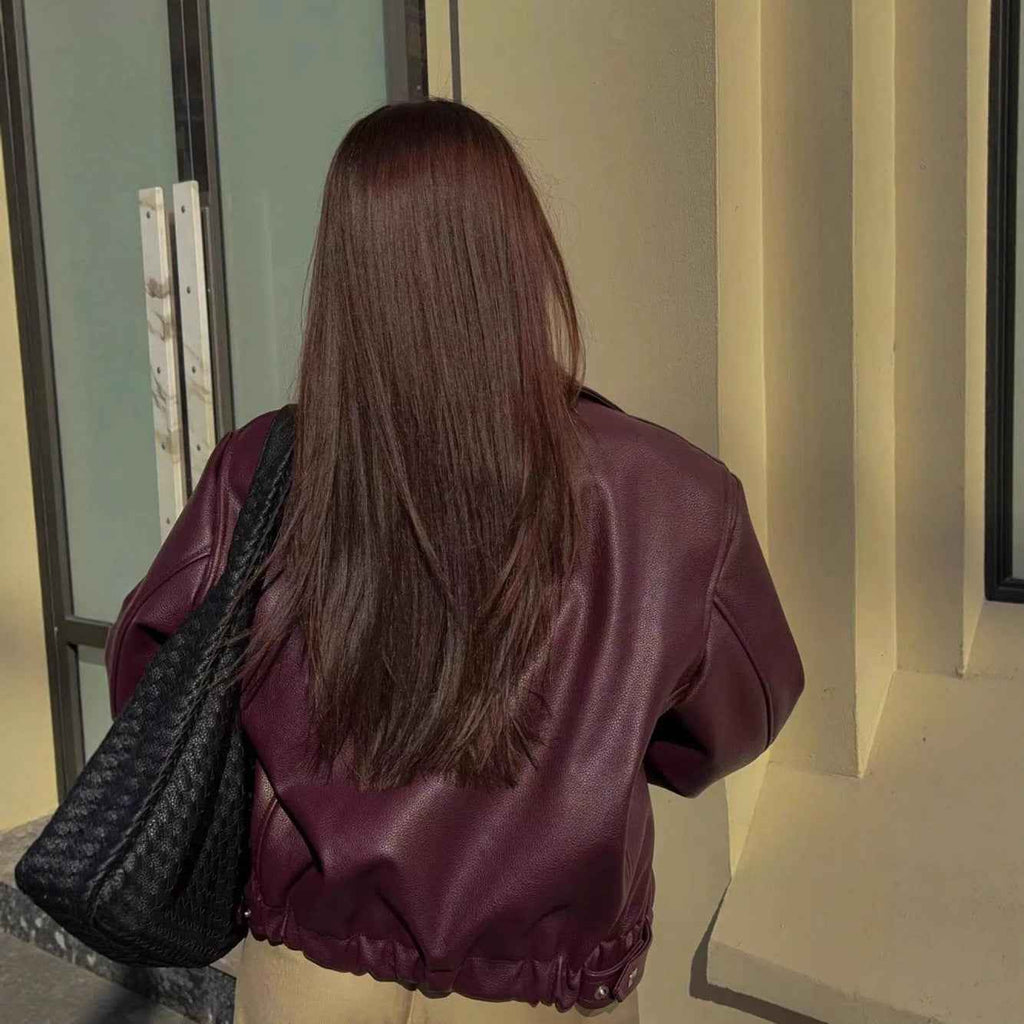 PU leather jacket loose jacket women's zipper leather jacket