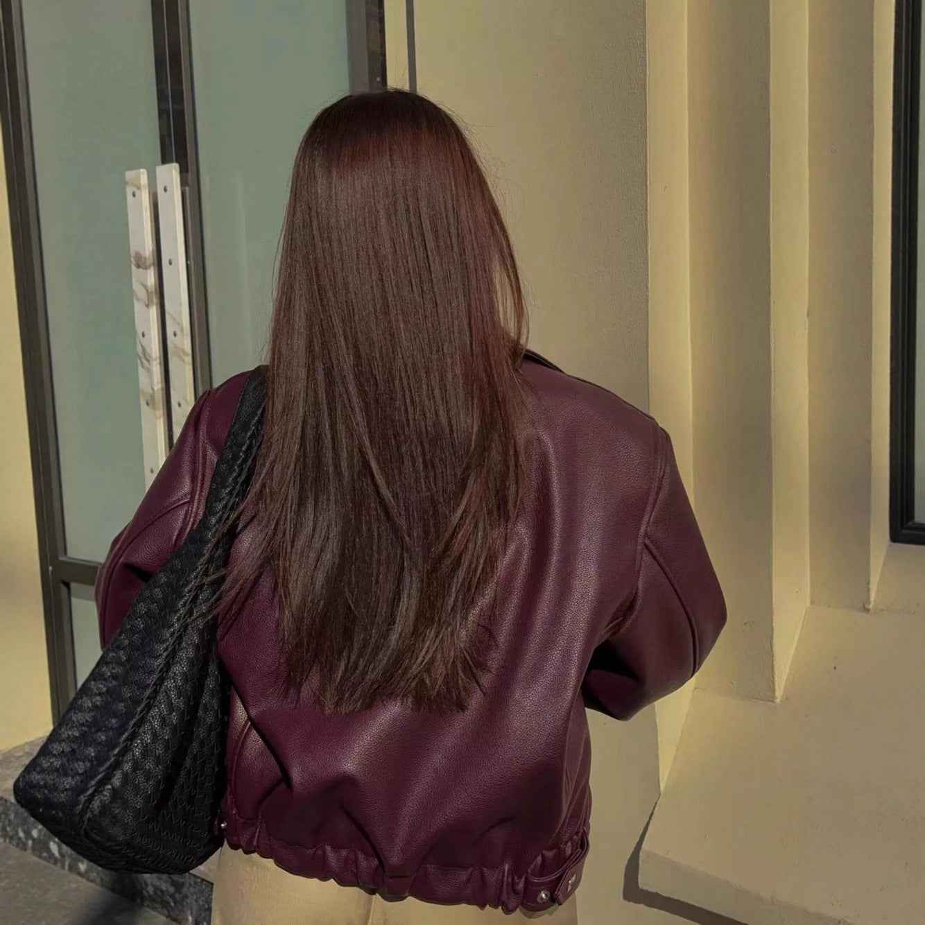 PU leather jacket loose jacket women's zipper leather jacket