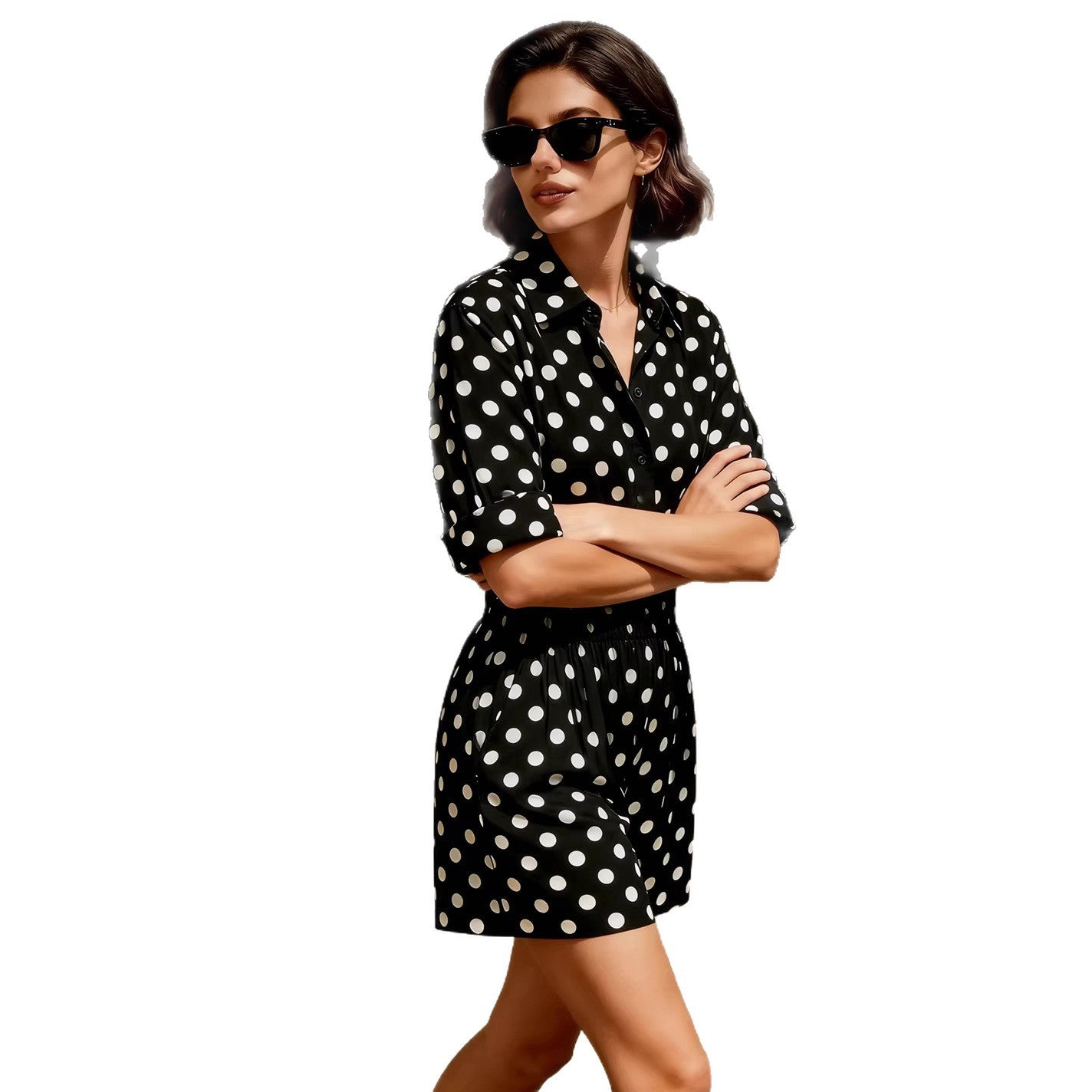 Wave dot short sleeved top and shorts set