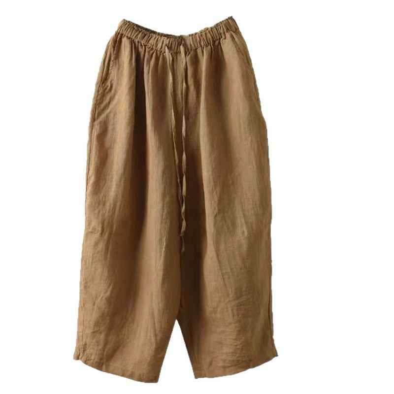 Cotton Wide-Leg Pants Women Elastic Waist Slimming Trousers Casual Wide Leg Pants Ankle-Length Pants