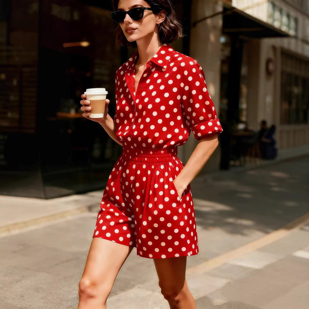 Wave dot short sleeved top and shorts set