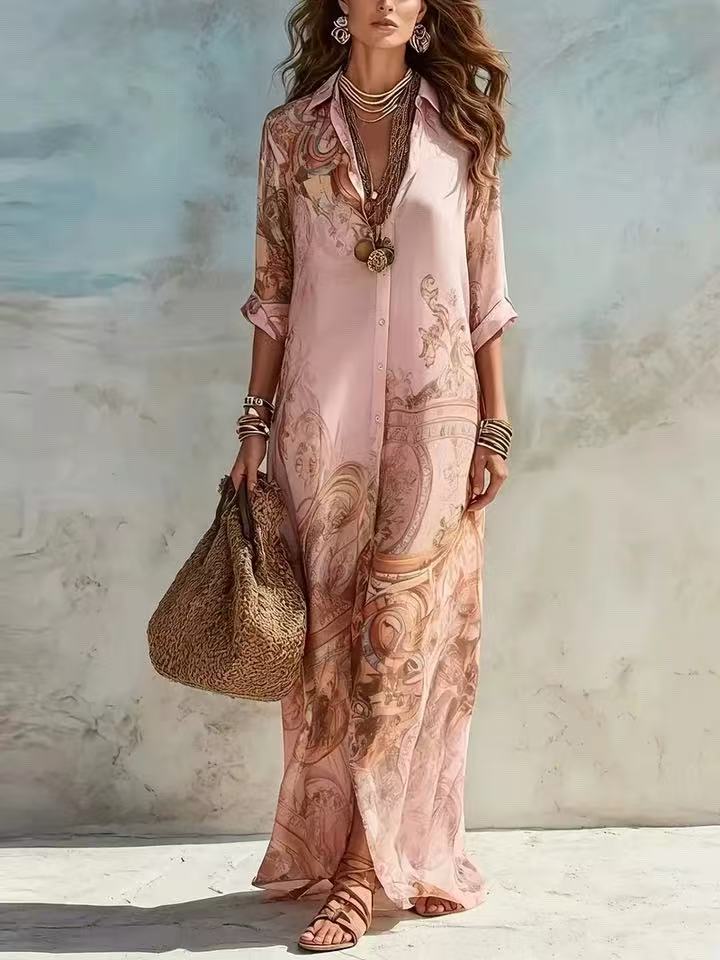 Chiffon Digital Print Fresh Vintage Flowy Women's Dress eprolo