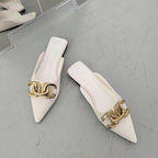 Button pointed flat bottomed wrapped half slippers and sandals for women eprolo