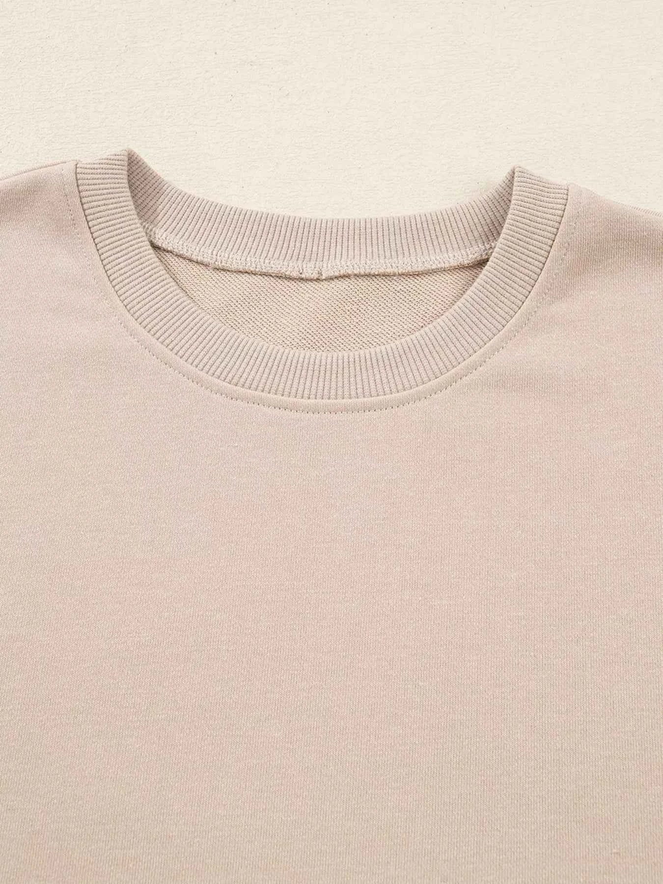 Solid Color Oversize Slit Sweatshirt and Ribbed Leggings 2pcs Set