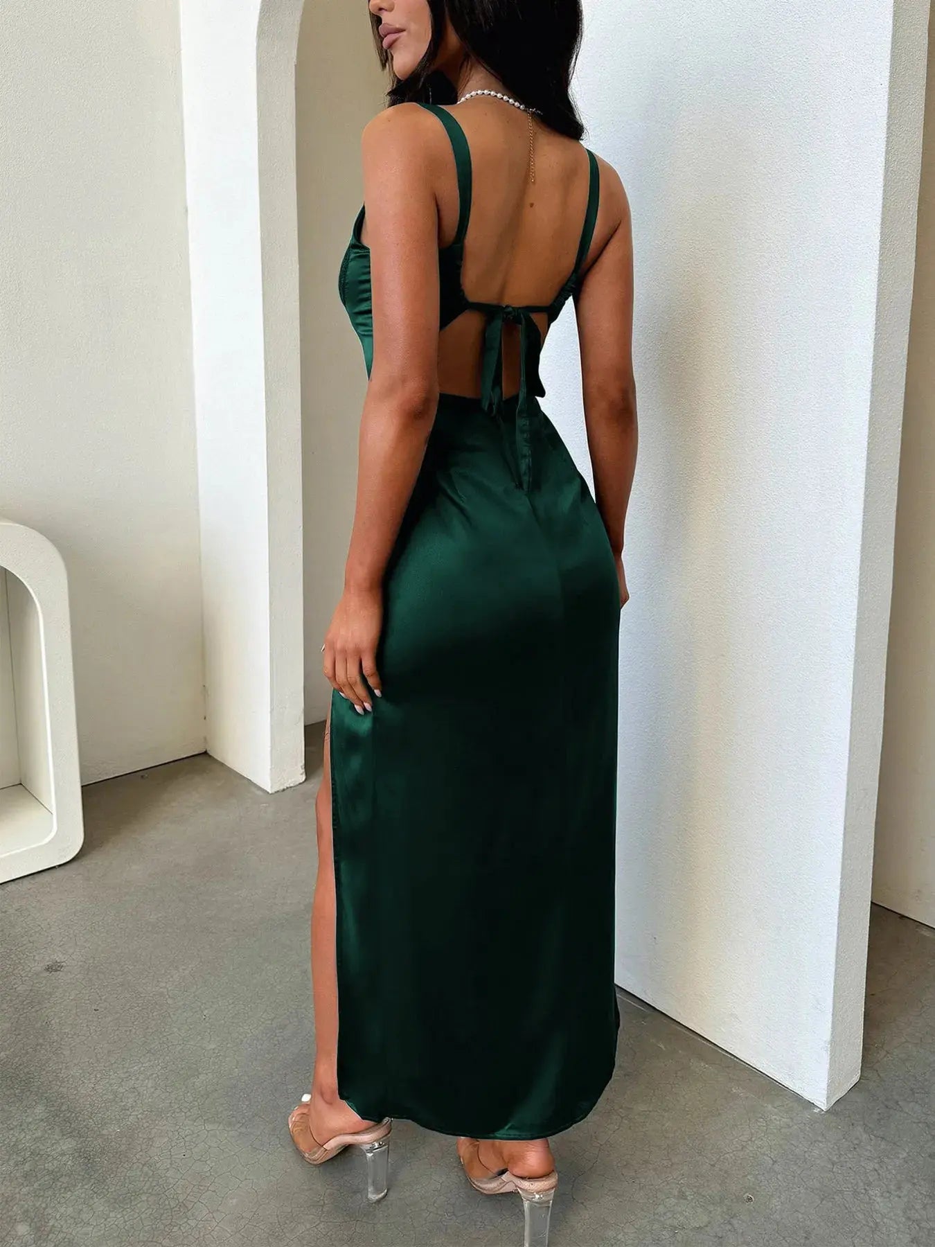 Split Lace elegant Detail Cami Dress.