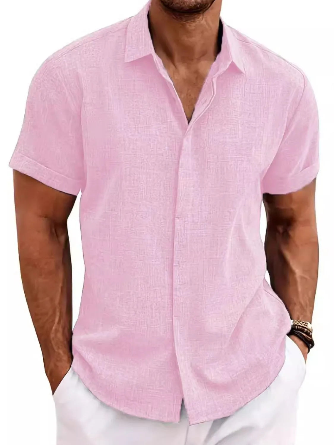 Men's Full Size Collared Neck Short Sleeve Shirt Plus Size.