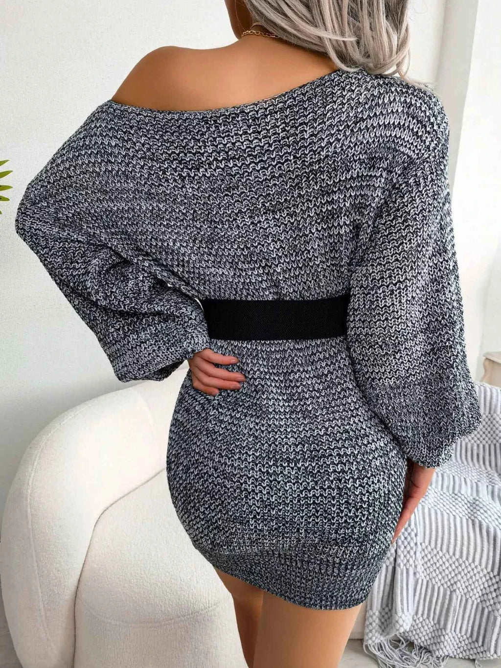 Multi-Color One-Shoulder Sweater Dress