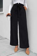 Perfee High Waist Ruched Tie Front Wide Leg Pants