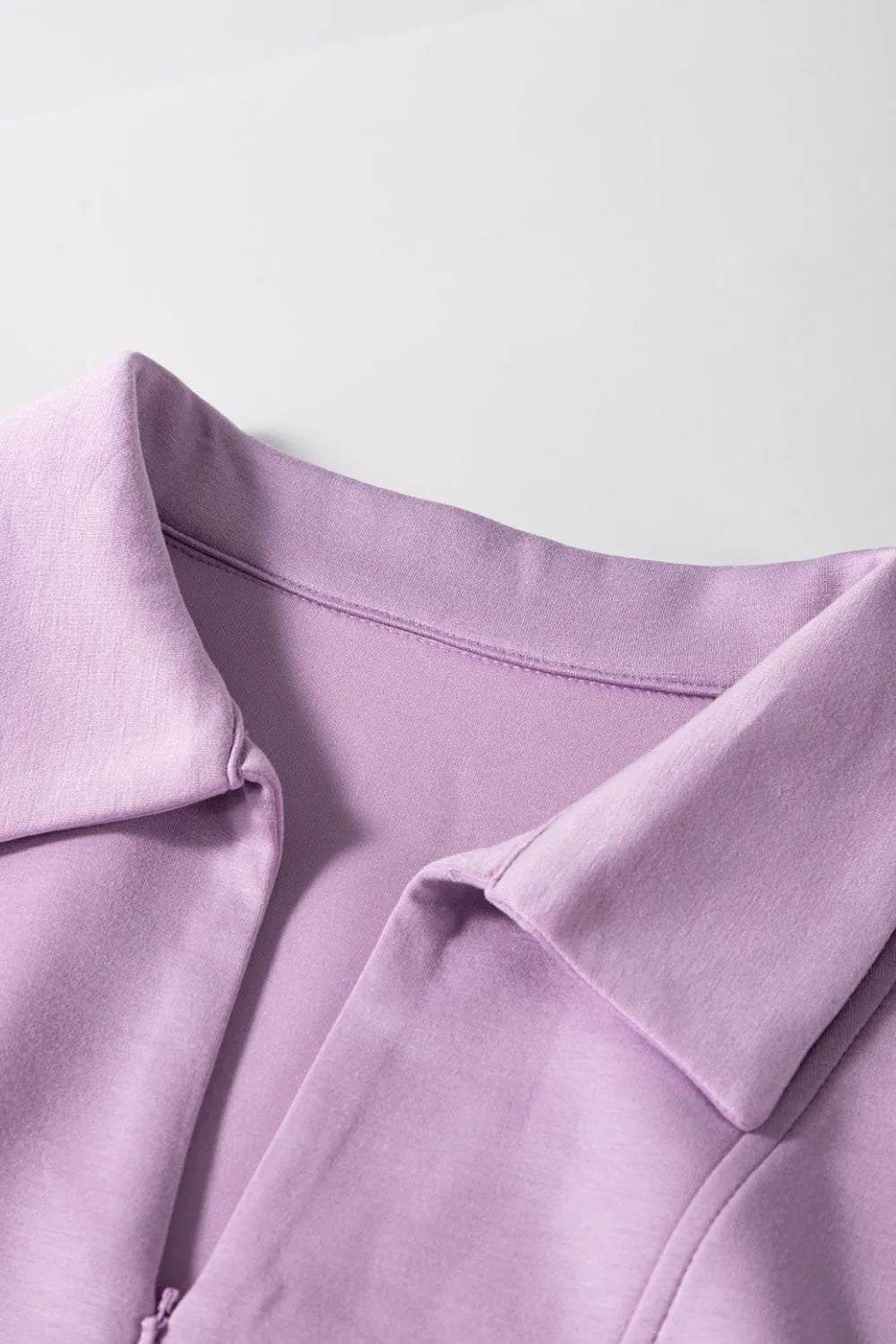 Short Sleeve Zipper Collared Elastic High Waist Romper.