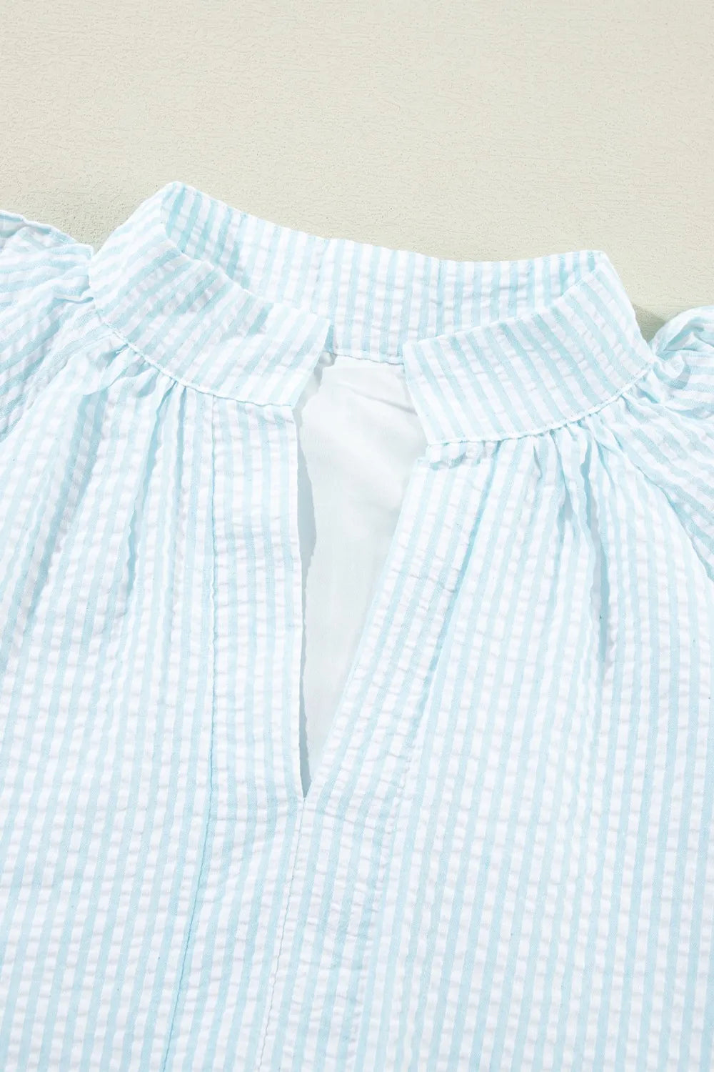 Ruffled Striped Notched Mini Dress.