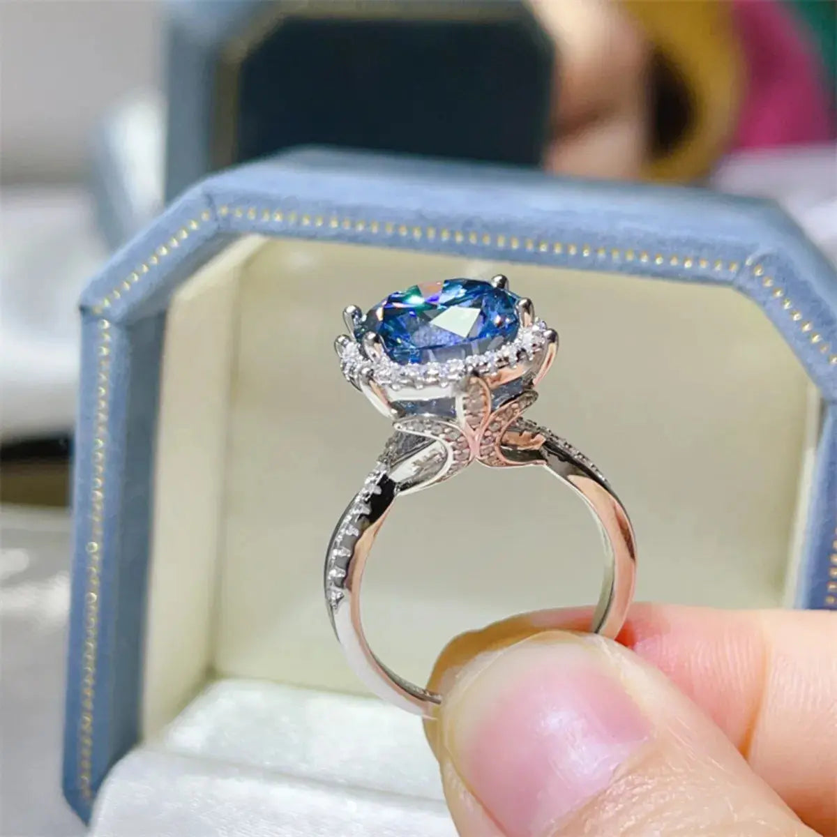 5 Carat Moissanite Halo Engagement Ring.