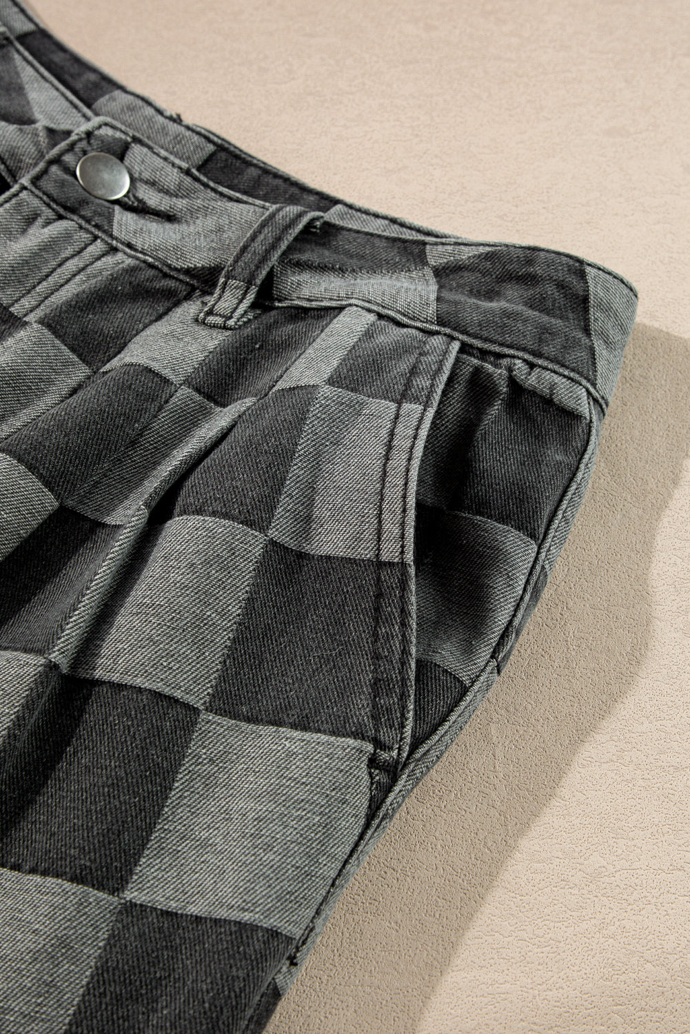 Dark Grey Checkered Denim Wide Leg Jeans Dear-Lover Dropshipping