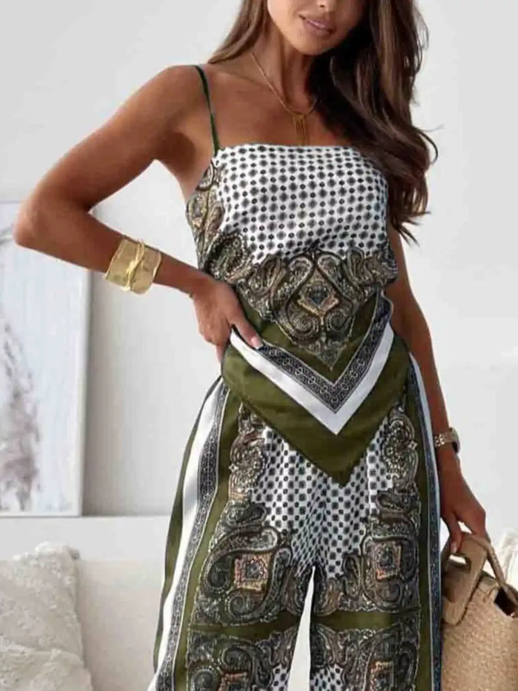 Tie Back Printed Cami and Pants Set.