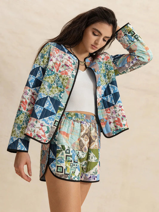 Button Up Long Sleeve Outerwear and Shorts Set - CHIC TB