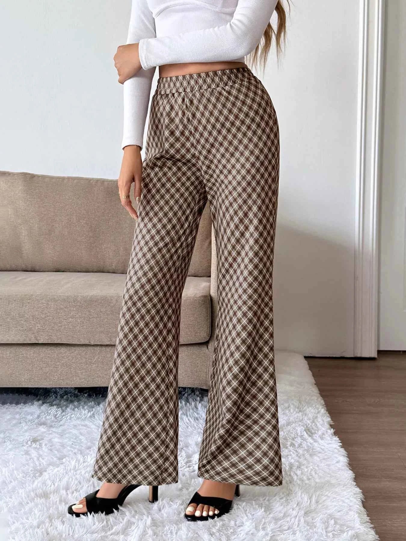 Plaid High-Waisted Wide Leg Pants.