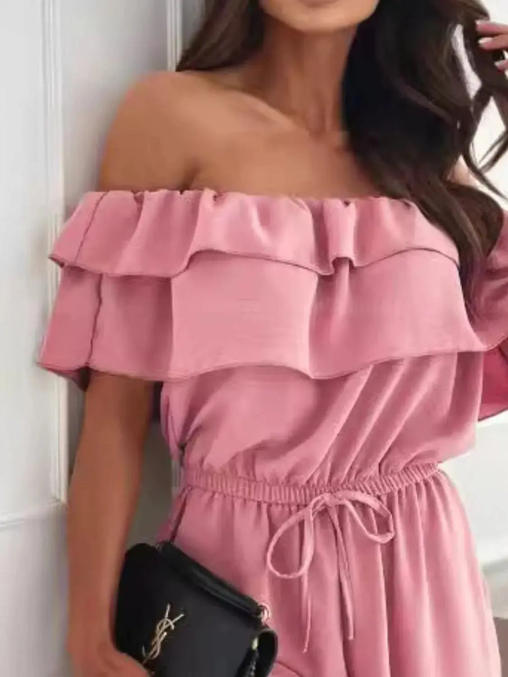 Off-Shoulder Ruffled Wide Leg Jumpsuit.
