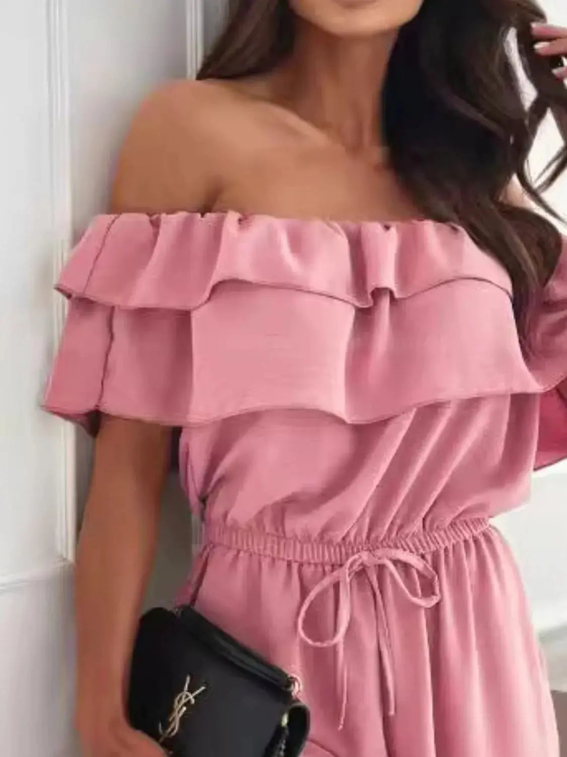 Off-Shoulder Ruffled Wide Leg Jumpsuit.