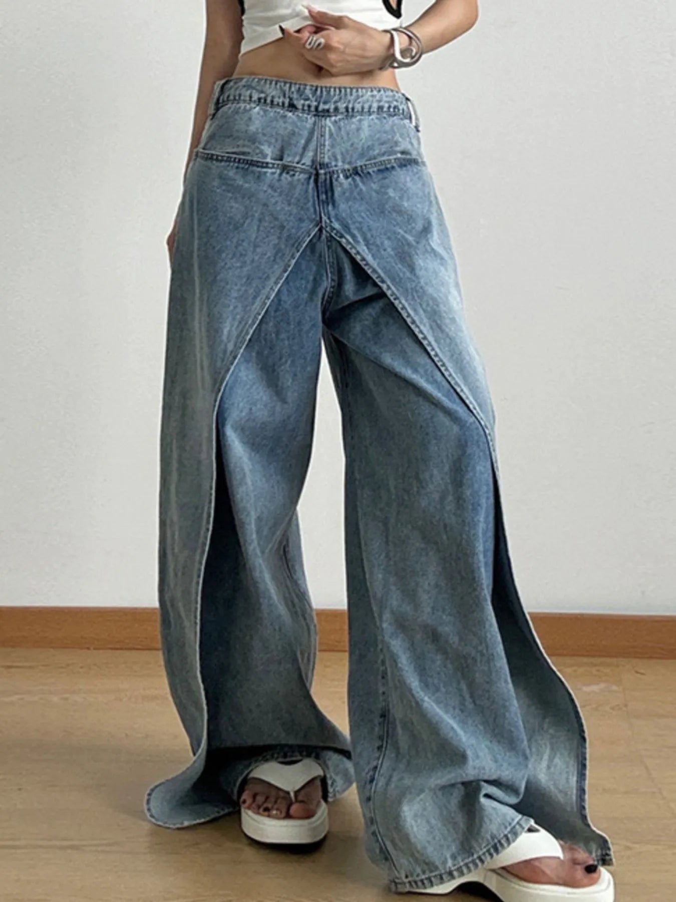 Wide Leg Wash women Patchwork Jeans.