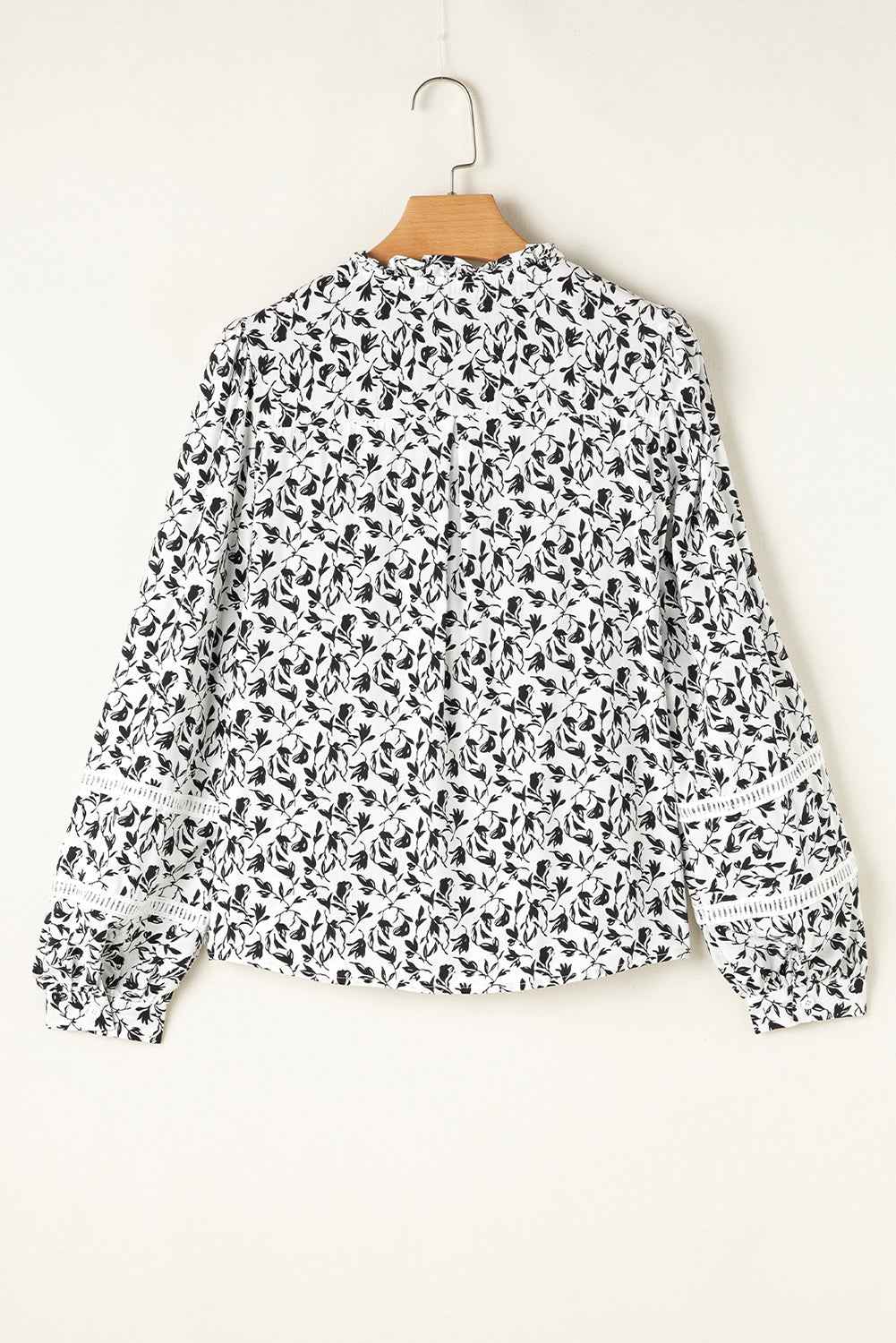 Black Printed Lace Detail Floral Puff Sleeve Fall Shirt
