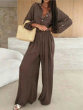 Long Sleeve Shirt and Wide Leg Pants Set