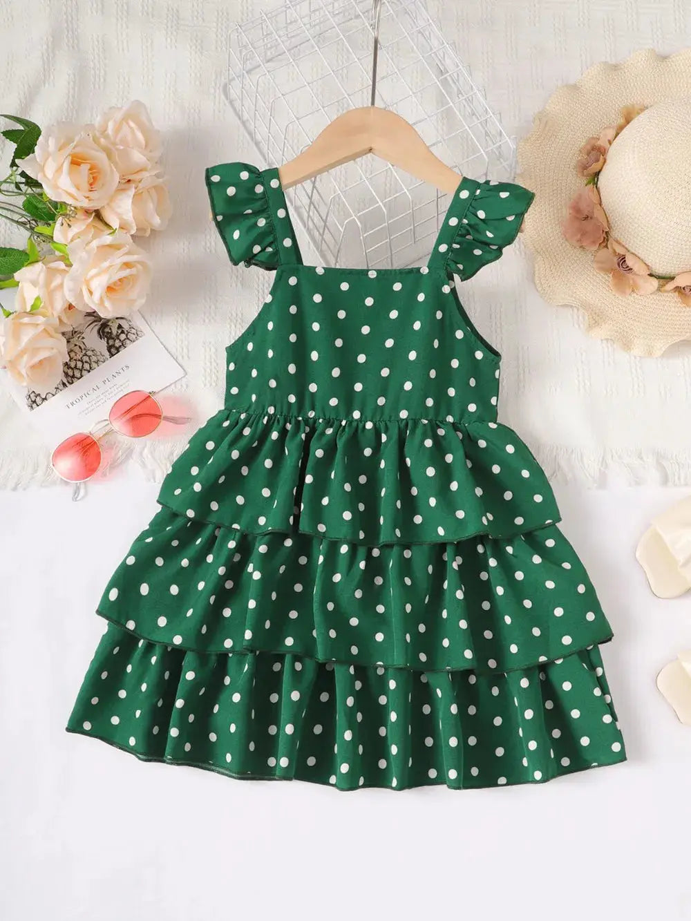 Bow Polka Dot Square Neck Layered Dress.