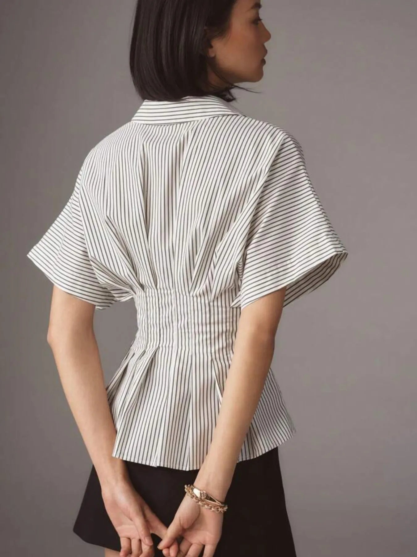 Striped Short Sleeve Button-Up Shirt.