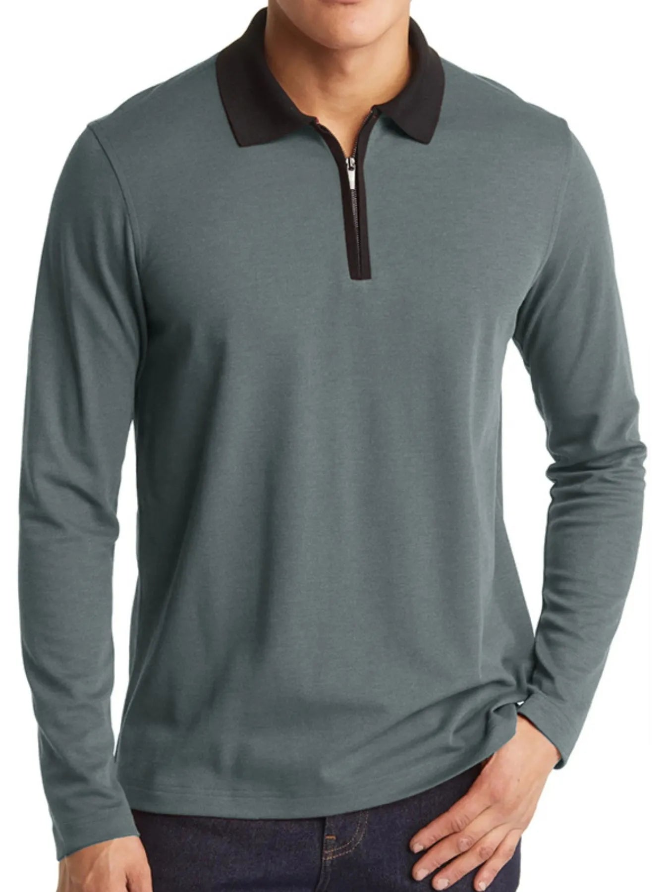 Men's Classic Long Sleeve Contrast Collar Polo Shirt.