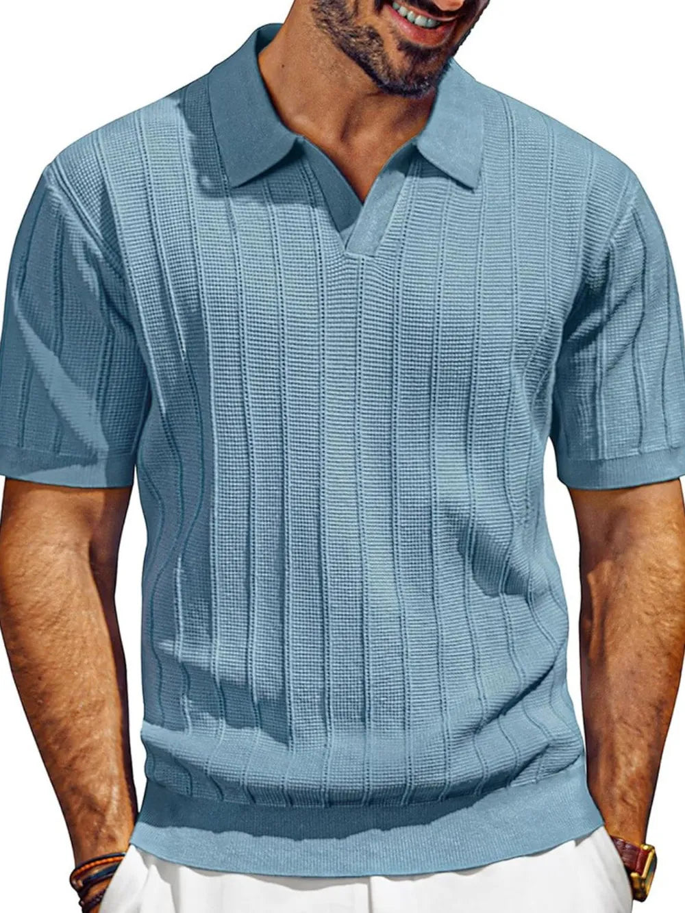 Men's Full Size Textured Collared Neck Short Sleeve Polo Plus Size.