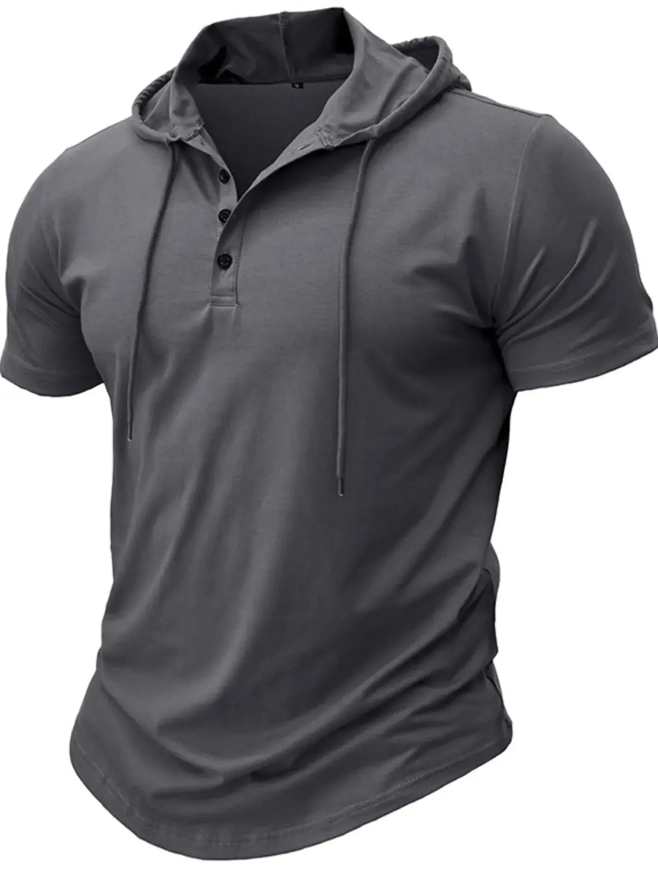 Men's Full Size Casual Hooded Henley T-Shirt Plus Size.