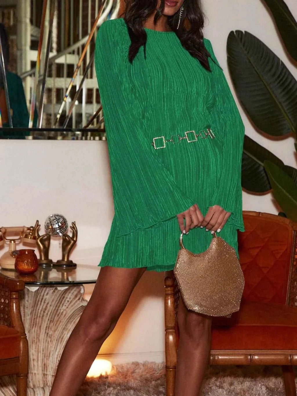 Cutout Back Flare Sleeve Dress