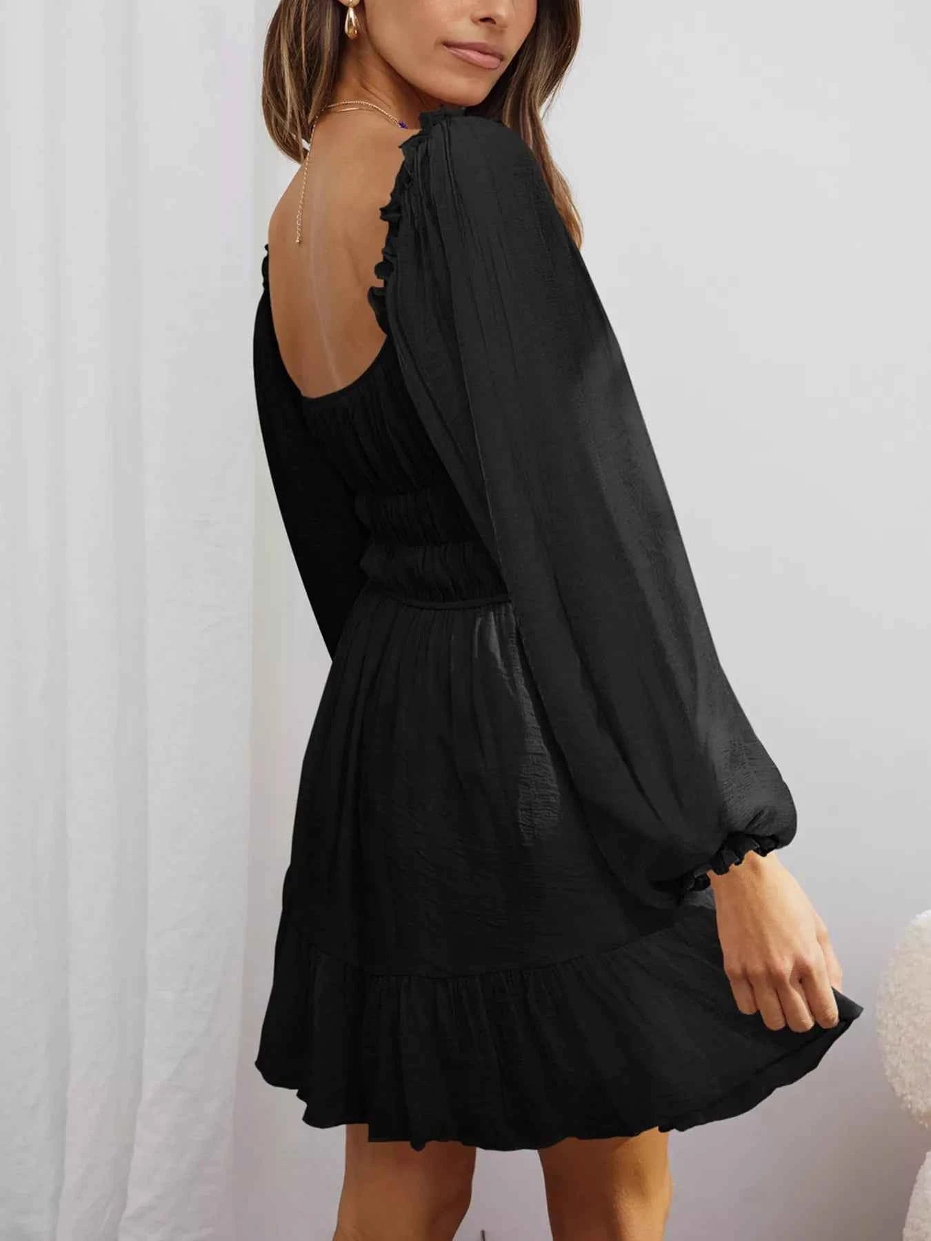 Ruffled Hem Balloon Sleeve Dress