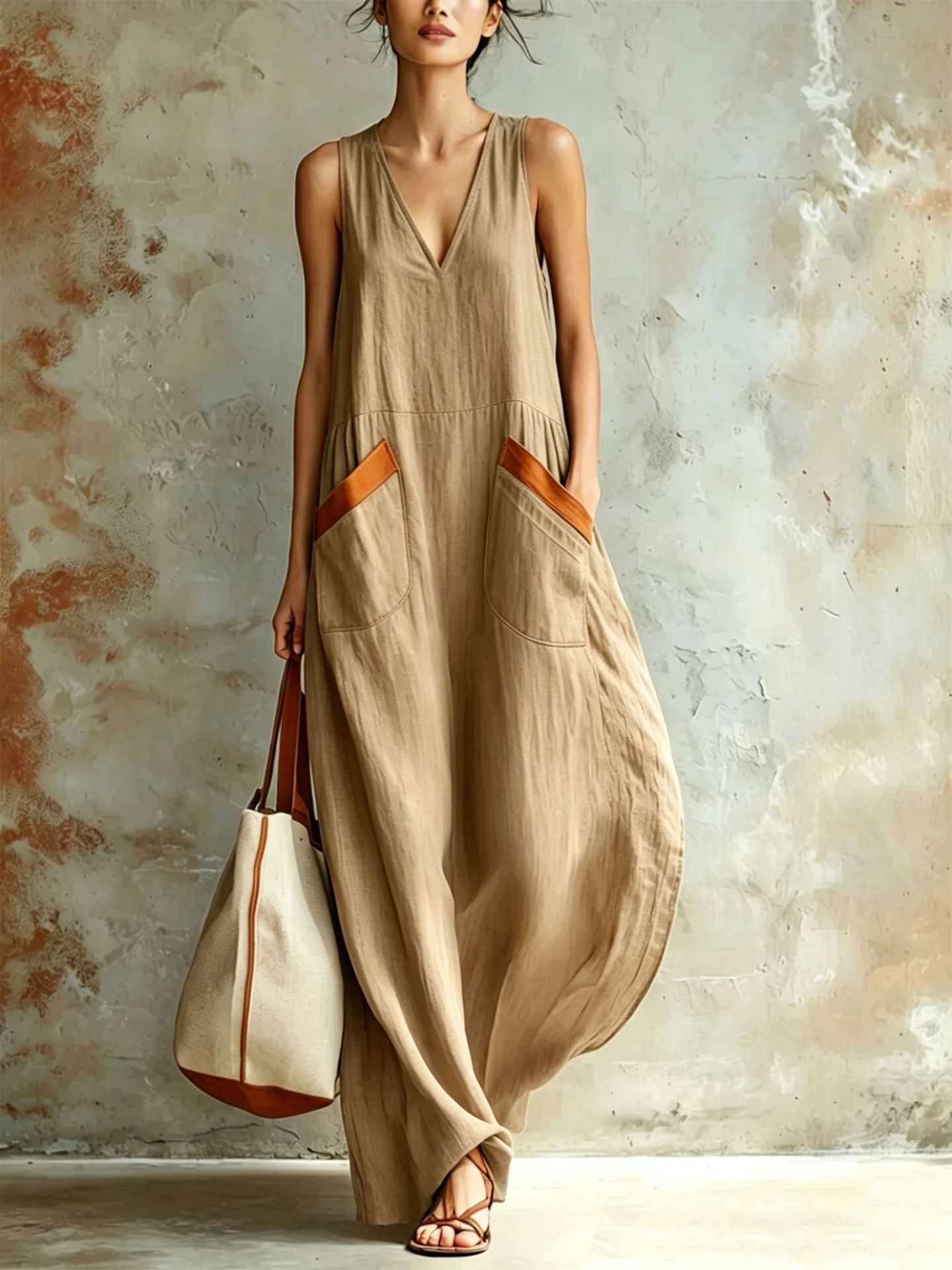 Womens V-neck Loose And Comfortable Dress