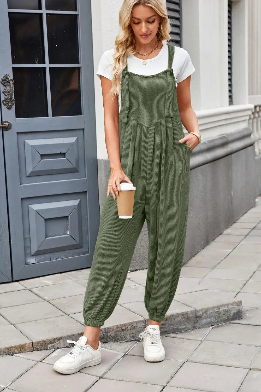 Lovelet Knotted Strap Overalls with Pockets.