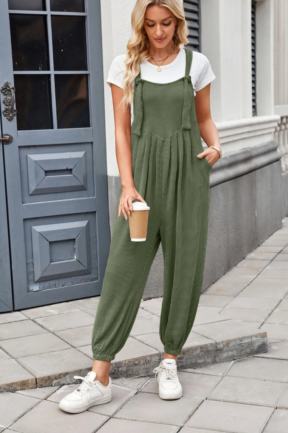 Lovelet Knotted Strap Overalls with Pockets - CHIC TB