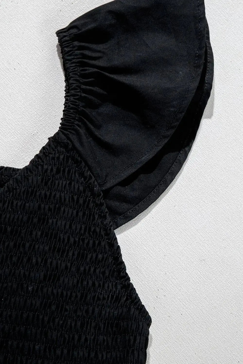 V Neck Ruffled Cap Sleeve Smocked Maxi Dress.