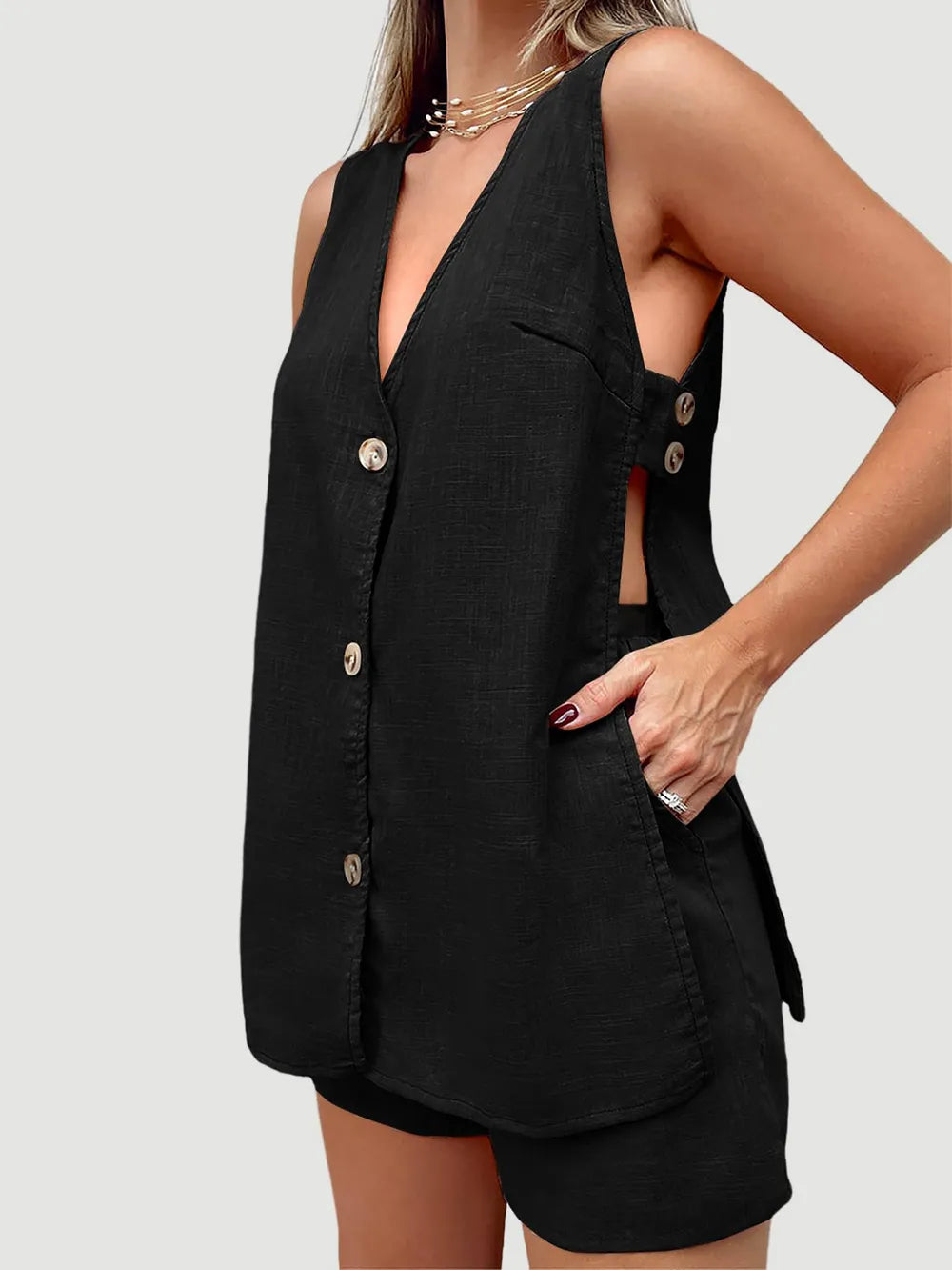 Full Size Button Up Top and Shorts Set.