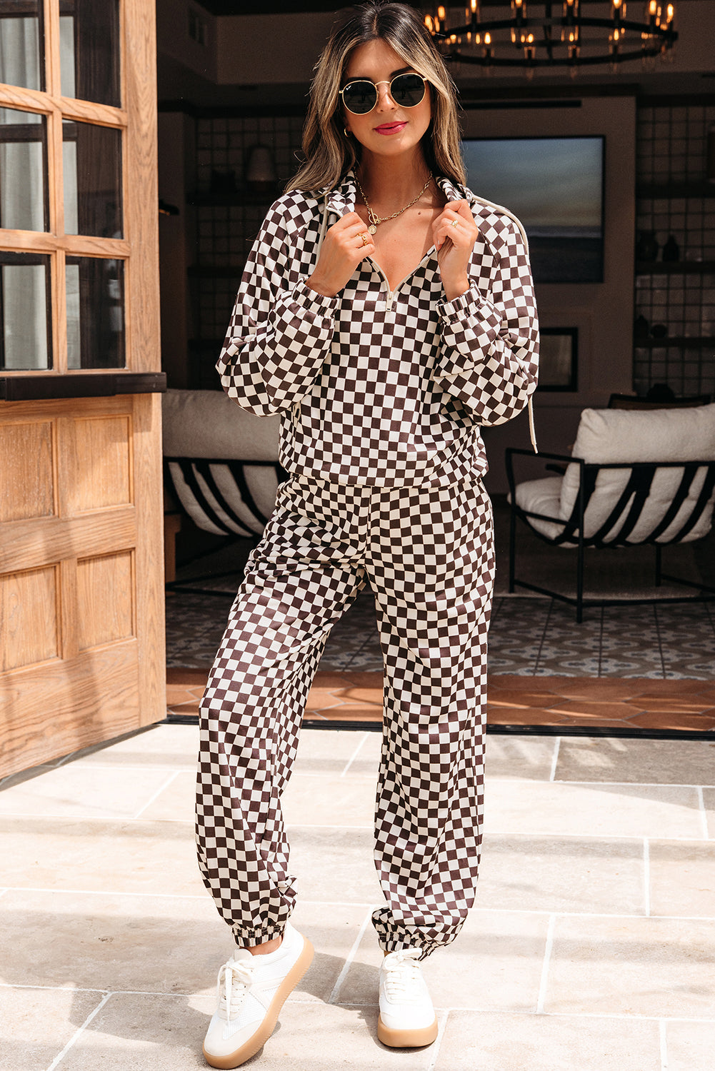 Black Athleisure Checkered 2pcs Pants Set Dear-Lover Dropshipping