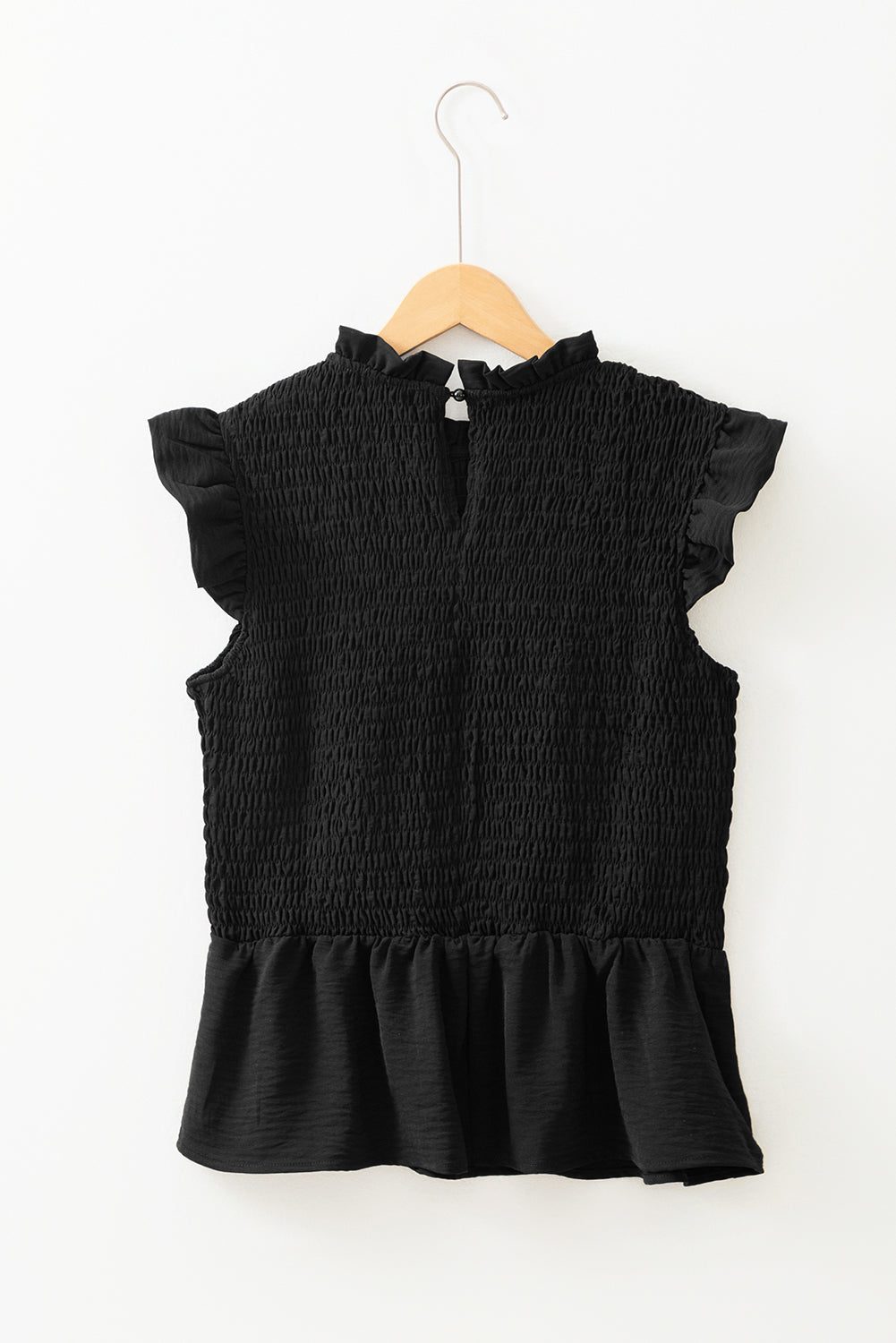 Black Ruffle Short Sleeve Shirred Peplum Top Dear-Lover Dropshipping