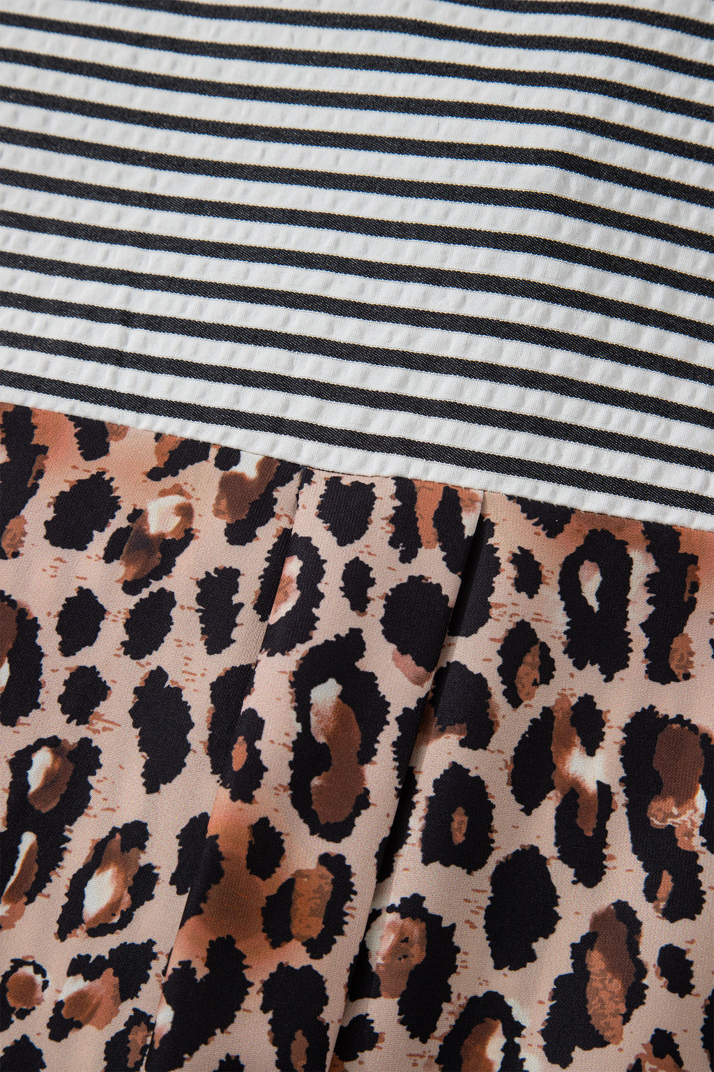 Black Striped Leopard Print Patchwork Button Up Womens Shirt