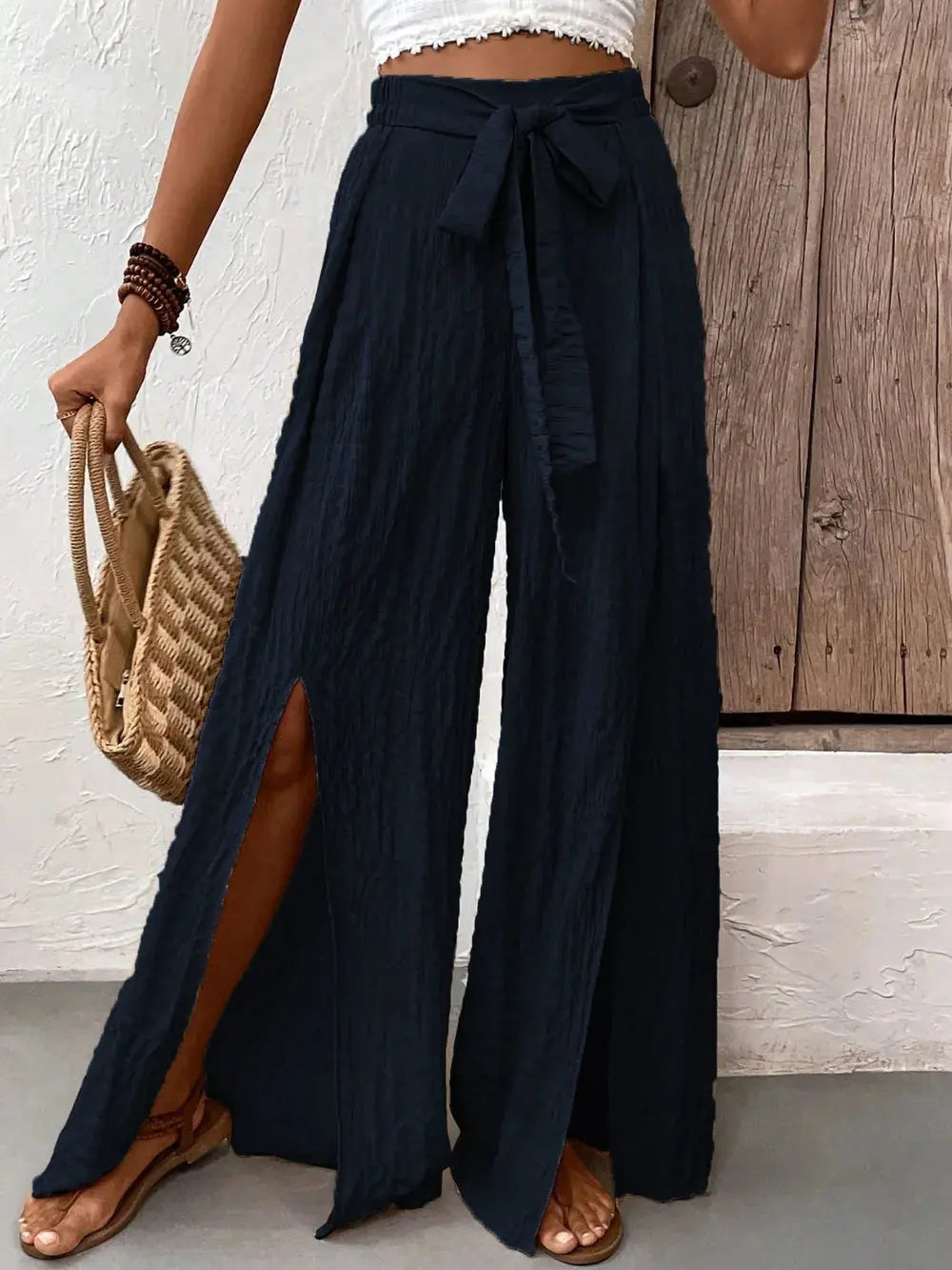 AMAZING Tied Slit Wide Leg Pants WOMEN.