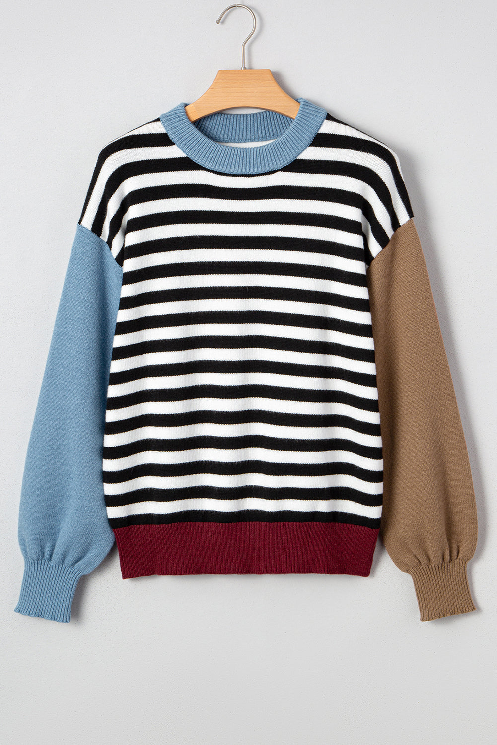 Color black Striped Panels Colorblock Sleeve Chic Sweater Dear-Lover Dropshipping