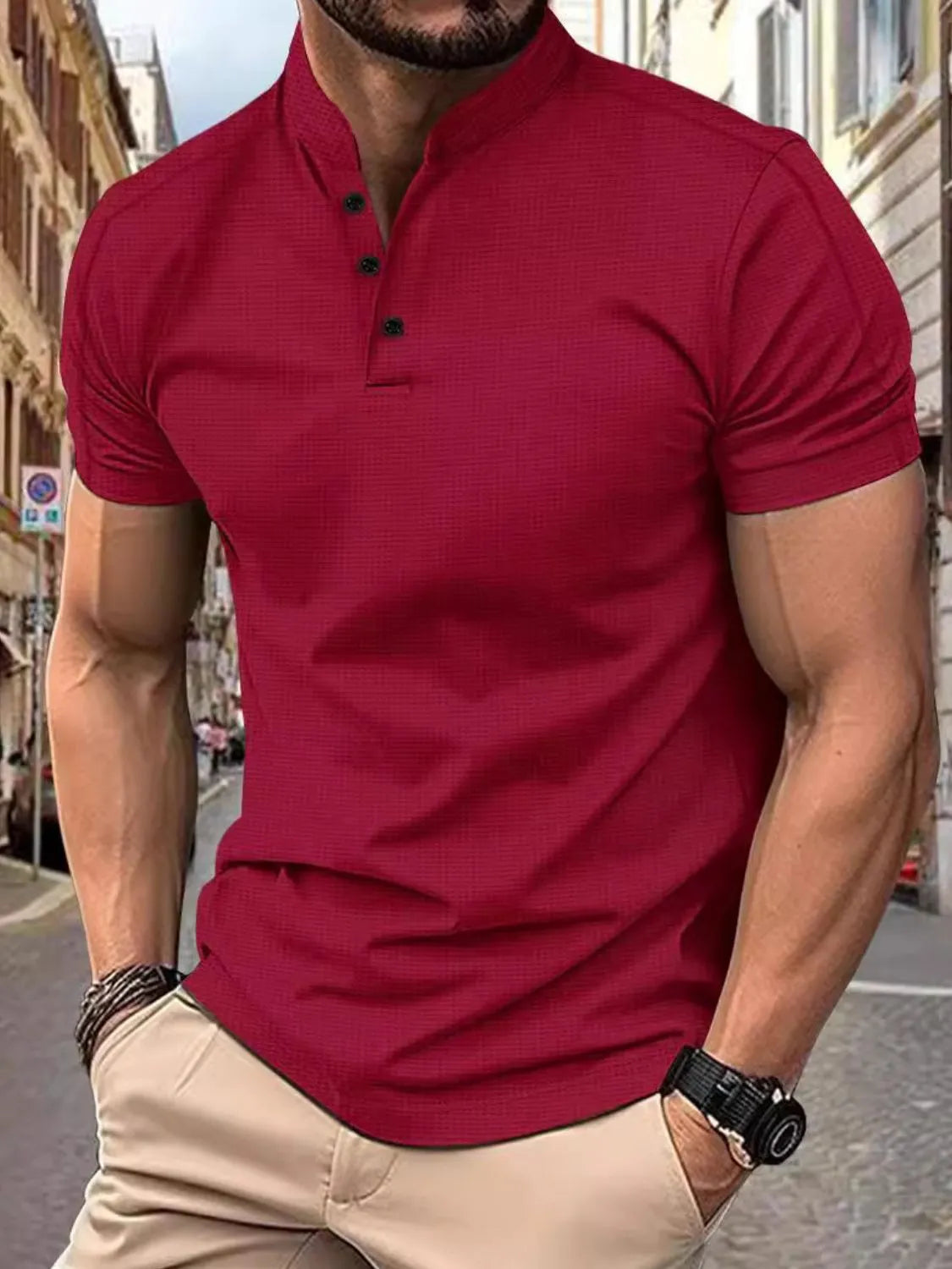 Men's Full Size Button Detail Short Sleeve Polo Plus Size.