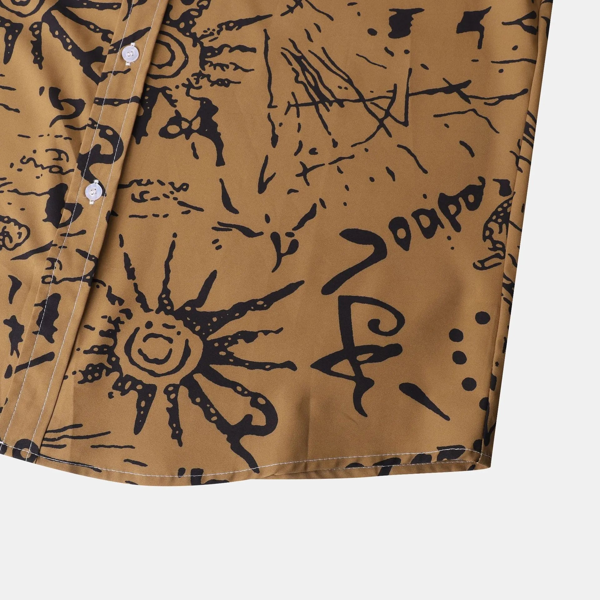 Men's Plus Size Vintage Sun Print Short Sleeve Button-Up Shirt.