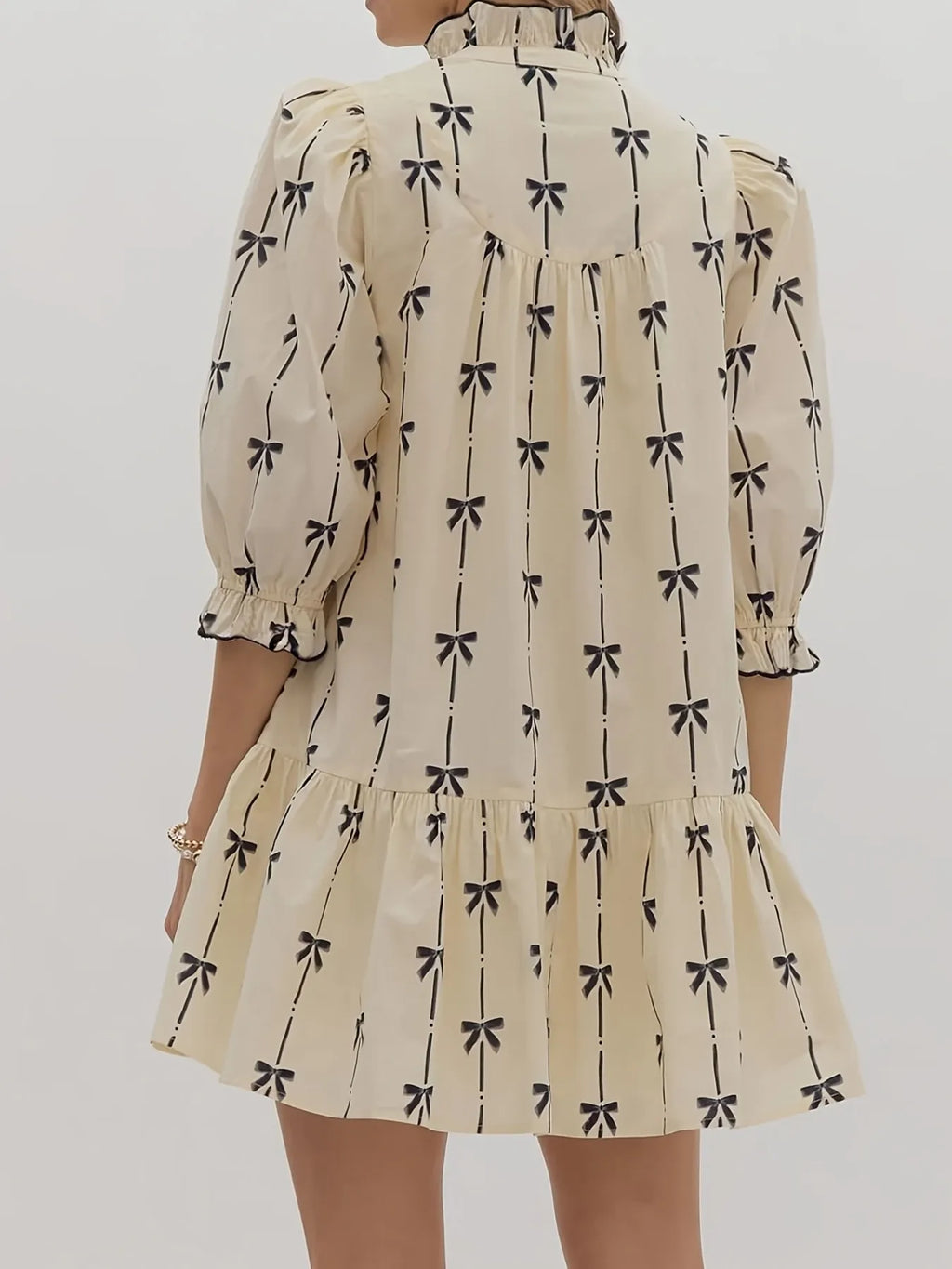 Bow Print Button Front Shirt Dress.