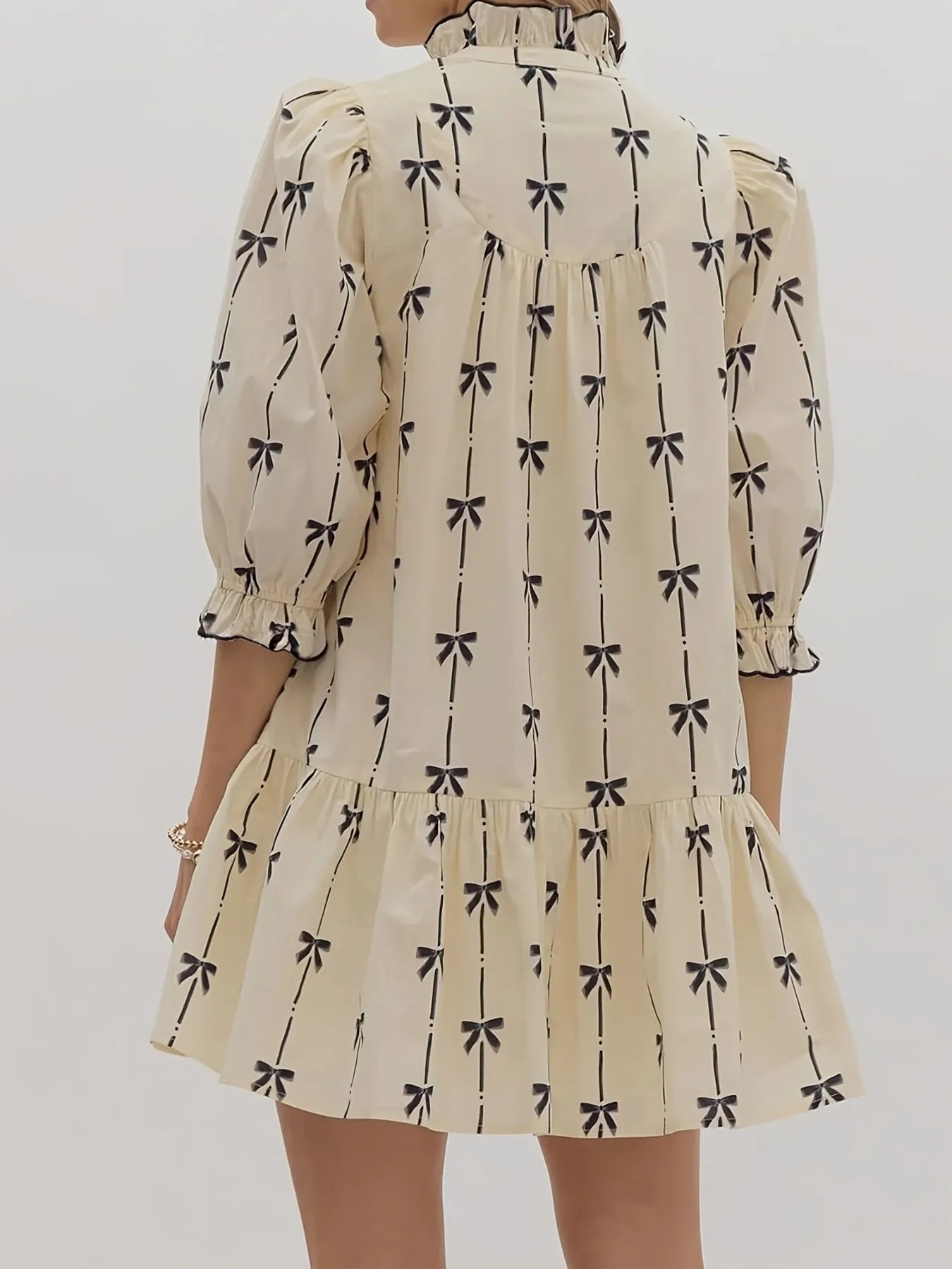 Bow Print Button Front Shirt Dress.